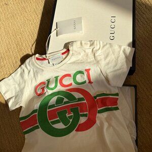 Gucci T-Shirt Kids -24 months - GG Logo Stripe, Model 548034, New in Box